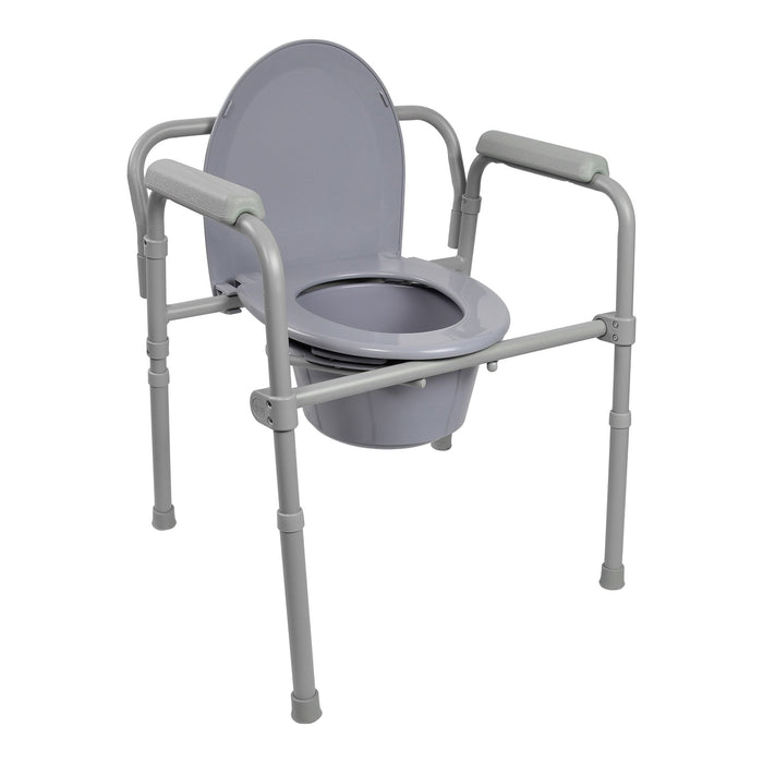 McKesson-146-11148-1 Folding Commode Chair Fixed Arm Steel Frame Back Bar 13-1/2 Inch Seat Width