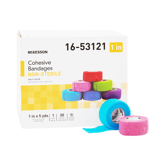 McKesson-16-53121 Cohesive Bandage 1 Inch X 5 Yard Standard Compression Self-adherent Closure Purple / Pink / Green / Light Blue / Royal Blue / Red NonSterile