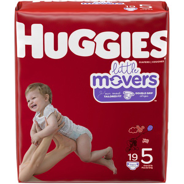 Kimberly Clark-49680 Unisex Baby Diaper Huggies Little Movers Size 5 Disposable Moderate Absorbency