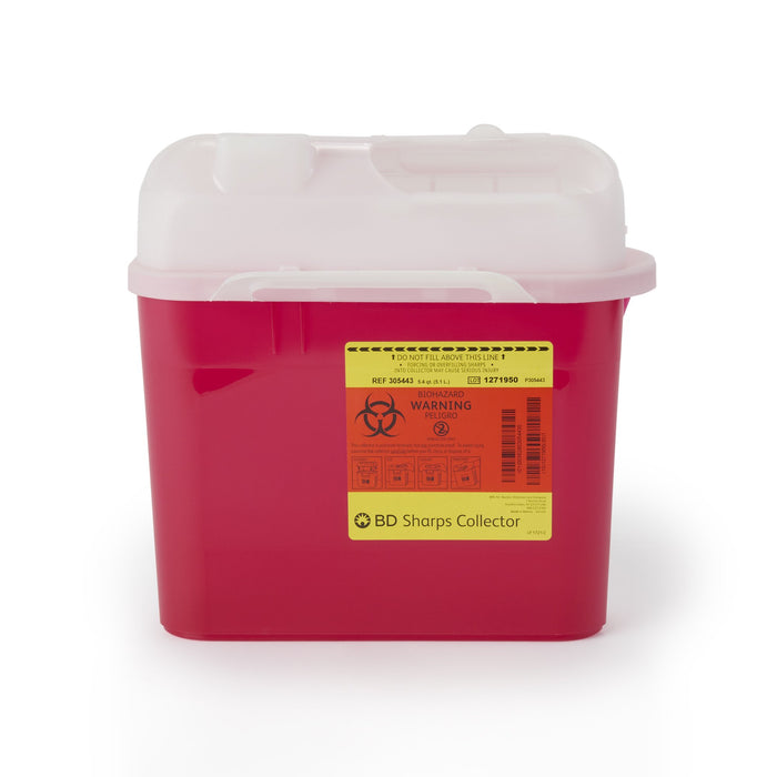 BD-305443 Sharps Container BD Gardian 11-7/10 H X 16-3/5 W X 4-1/2 D Inch 5.4 Quart Red Base / White Lid Horizontal Entry
