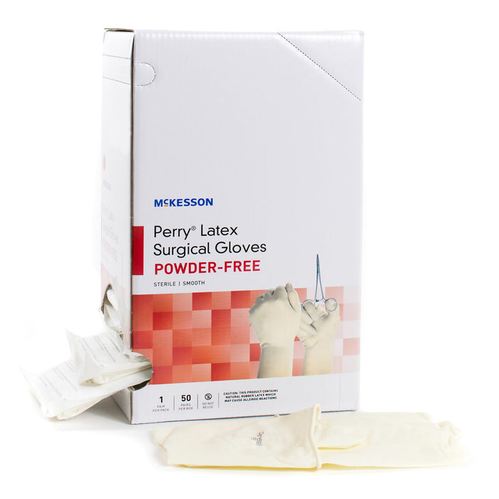 McKesson-20-1065N Surgical Glove Perry Performance Plus Size 6.5 Sterile Latex Standard Cuff Length Smooth Cream Not Chemo Approved