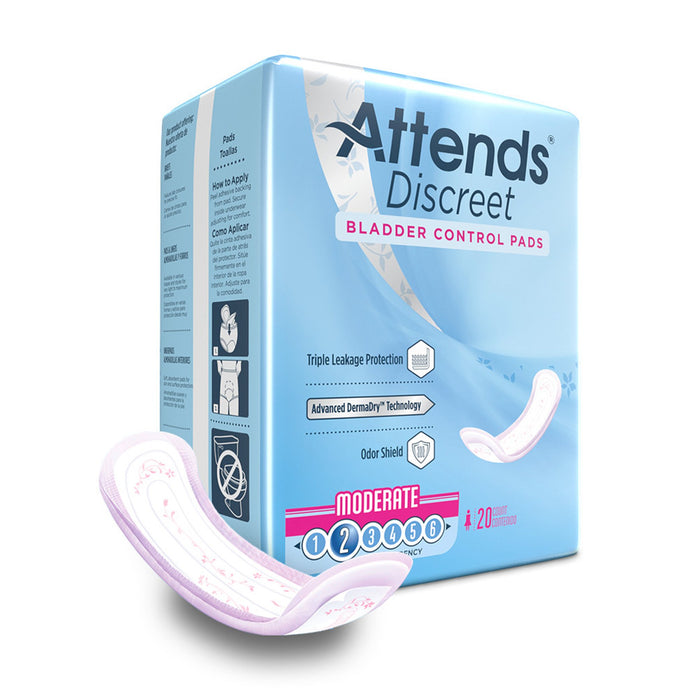 Attends Healthcare Products-ADPMOD Bladder Control Pad Attends Discreet 10-1/2 Inch Length Moderate Absorbency Polymer Core One Size Fits Most Adult Female Disposable