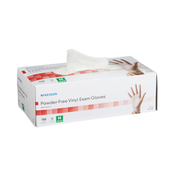 McKesson-14-136 Exam Glove Medium NonSterile Vinyl Standard Cuff Length Smooth Clear Not Chemo Approved