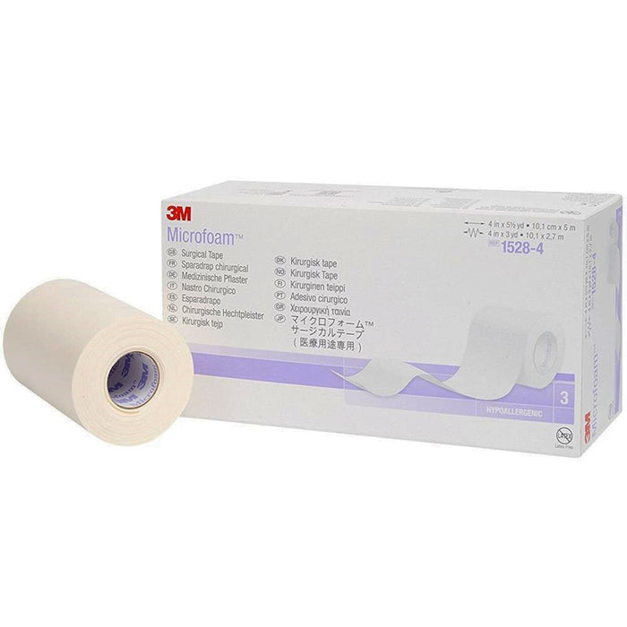 3M-1528-4 Medical Tape 3M Microfoam Multi-directional Stretch Elastic / Foam 4 Inch X 5-1/2 Yard White NonSterile