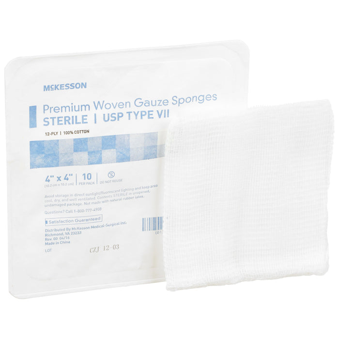 McKesson-16-42441 USP Type VII Gauze Sponge Cotton 12-Ply 4 X 4 Inch Square Sterile
