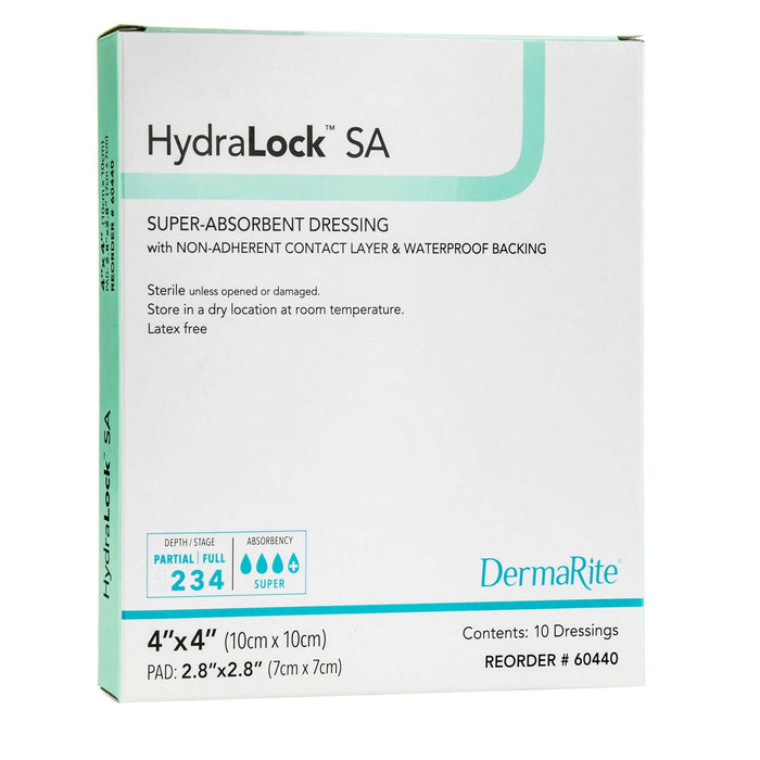 DermaRite Industries-60440 Super Absorbent Dressing HydraLock SA 4 X 4 Inch Polymer Square Sterile