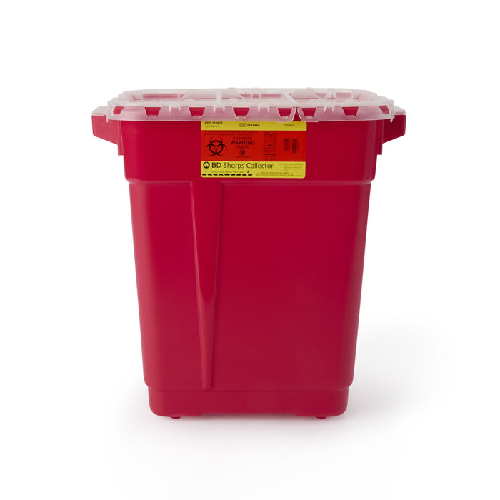 BD-305615 Sharps Container BD 18-1/2 H X 17-3/4 W X 11-3/4 D Inch 9 Gallon Red Base / Clear Lid Vertical Entry