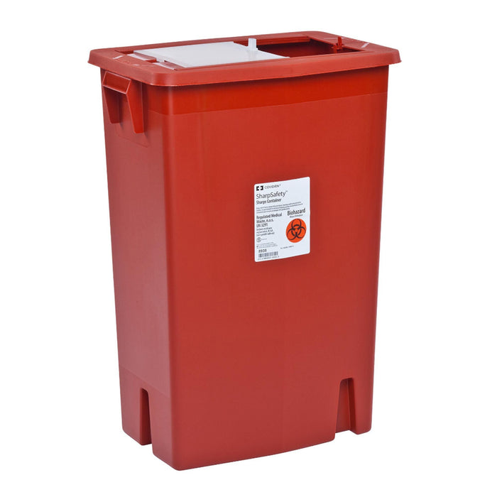 Cardinal-8938 Sharps Container SharpSafety 26 H X 18-1/4 W X 12-3/4 D Inch 18 Gallon Red Base / Translucent Lid Vertical Entry