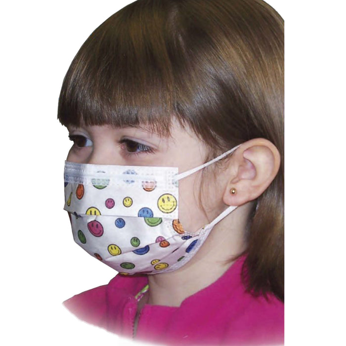 Aspen Surgical Products-15150 Procedure Mask Pleated Earloops One Size Fits Most Kid Design (Happy Face Print) NonSterile Not Rated Pediatric