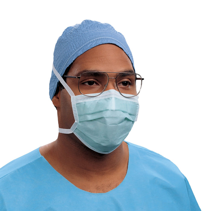 O&M Halyard Inc-49235 Surgical Mask Anti-fog Film Pleated Tie Closure One Size Fits Most Green NonSterile Not Rated Adult