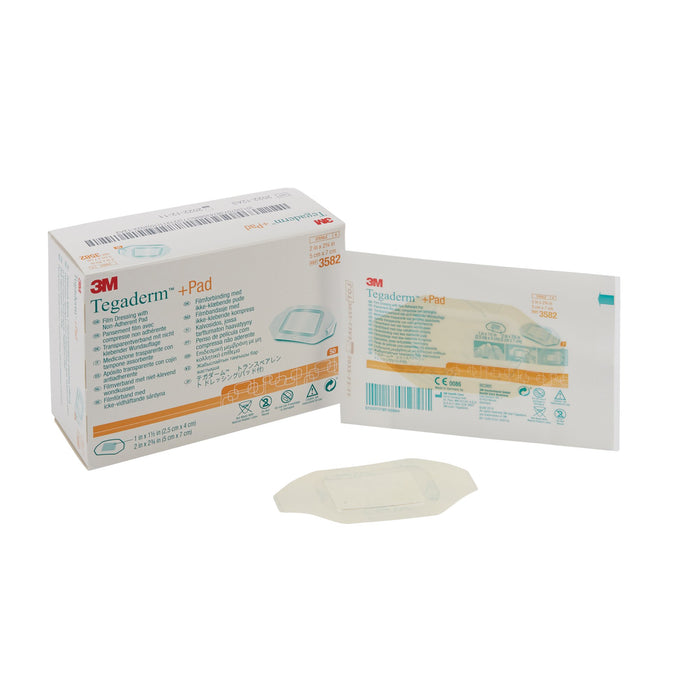 3M-3582 Transparent Film Dressing with Pad 3M Tegaderm Rectangle 2 X 2-3/4 Inch Frame Style Delivery Without Label Sterile