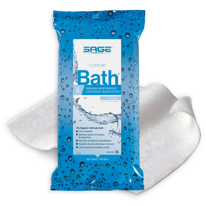 Sage Products-7900 Rinse-Free Bath Wipe Comfort Bath Premium Heavyweight Soft Pack Water / Glycerin / Aloe / Vitamin E Scented 8 Count