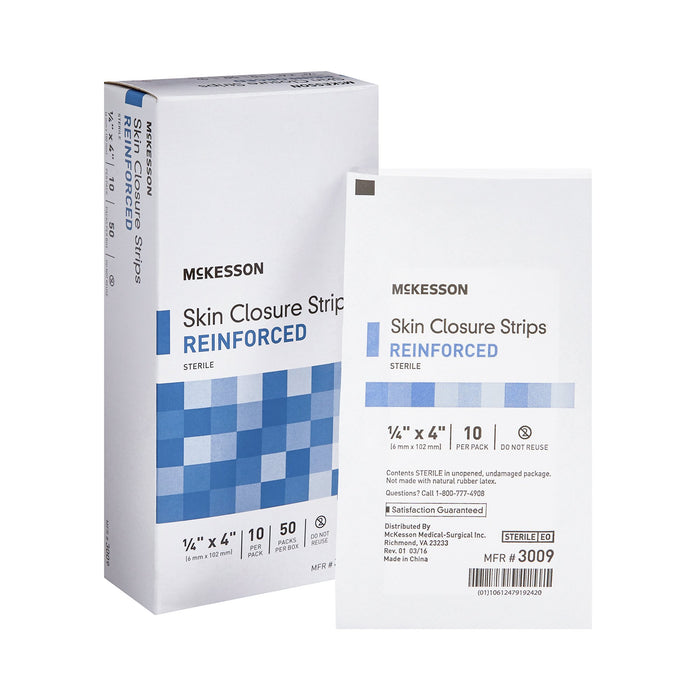 McKesson-3009 Skin Closure Strip 1/4 X 4 Inch Nonwoven Material Reinforced Strip White