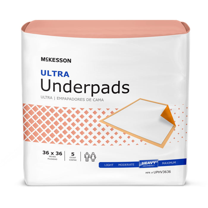 McKesson-UPHV3636 Underpad Ultra 36 X 36 Inch Disposable Fluff / Polymer Heavy Absorbency