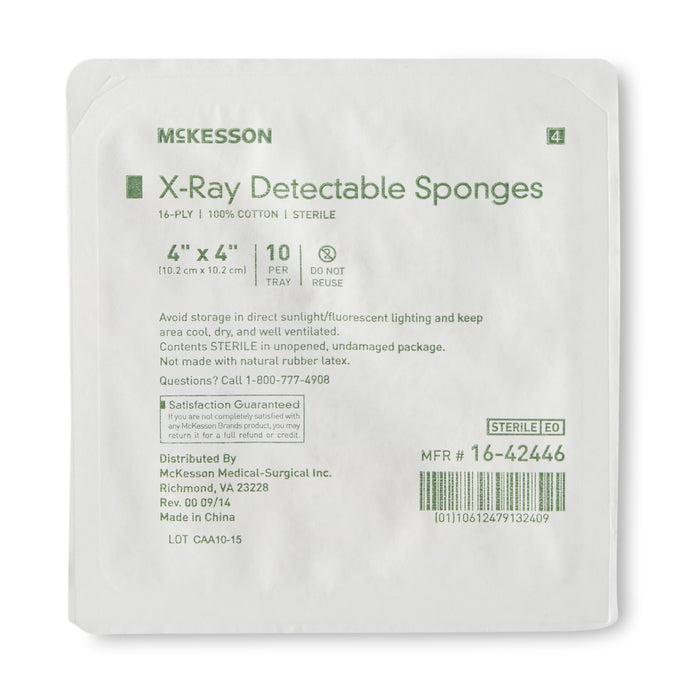 McKesson-16-42446 X-Ray Detectable Gauze Sponge Cotton 16-Ply 4 X 4 Inch Square Sterile