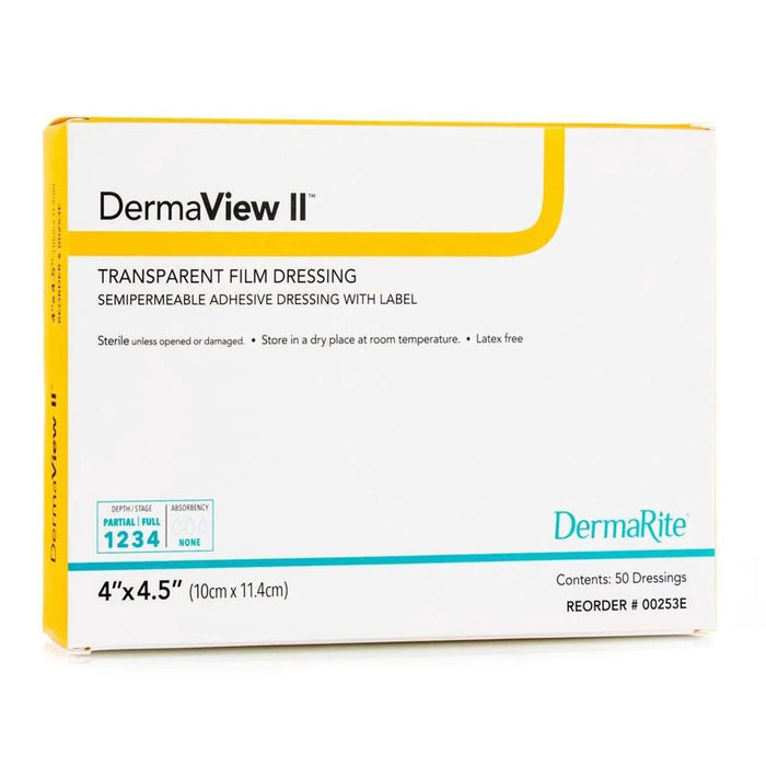 DermaRite Industries-00253E Transparent Film Dressing DermaView II Rectangle 4 X 4-1/2 Inch Frame Style Delivery With Label Sterile
