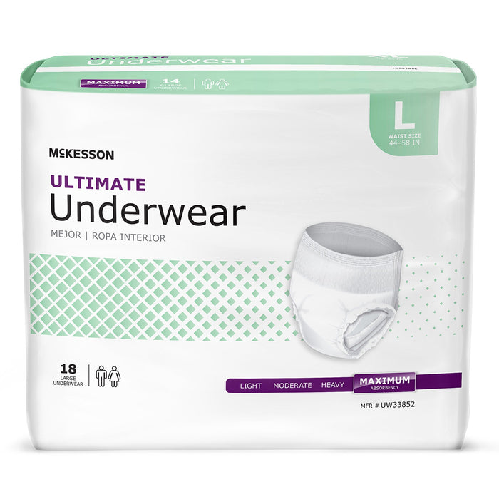 McKesson-UW33852 Unisex Adult Absorbent Underwear Pull On with Tear Away Seams Large Disposable Heavy Absorbency