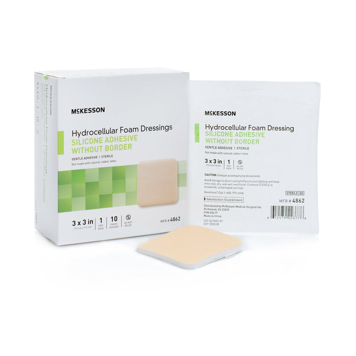 McKesson-4862 Silicone Foam Dressing 3 X 3 Inch Square Silicone Gel Adhesive without Border Sterile