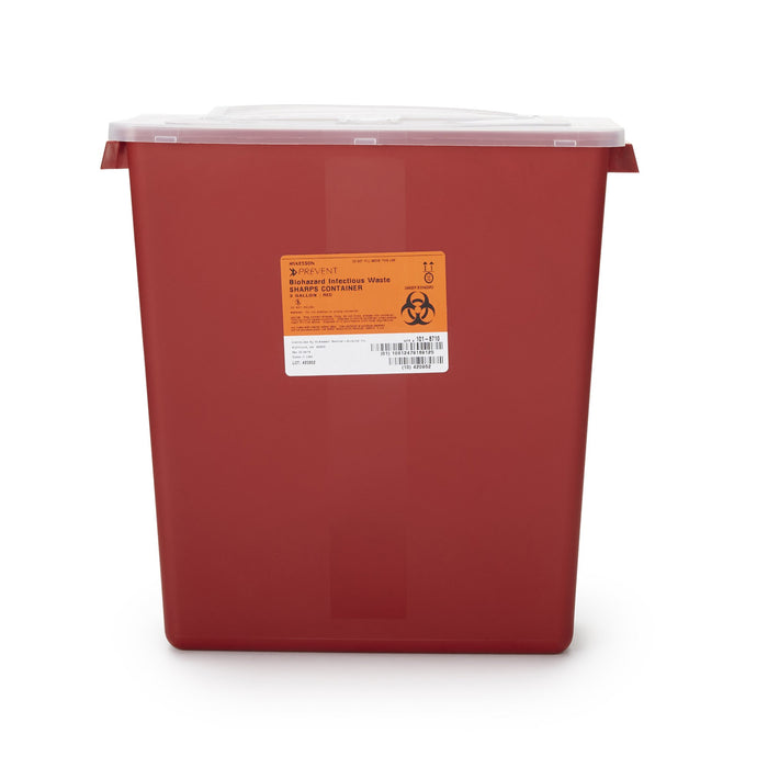 McKesson-101-8710 Sharps Container 13-1/2 H X 12-1/2 W X 6 D Inch 3 Gallon Red Base / Translucent Lid Horizontal Entry
