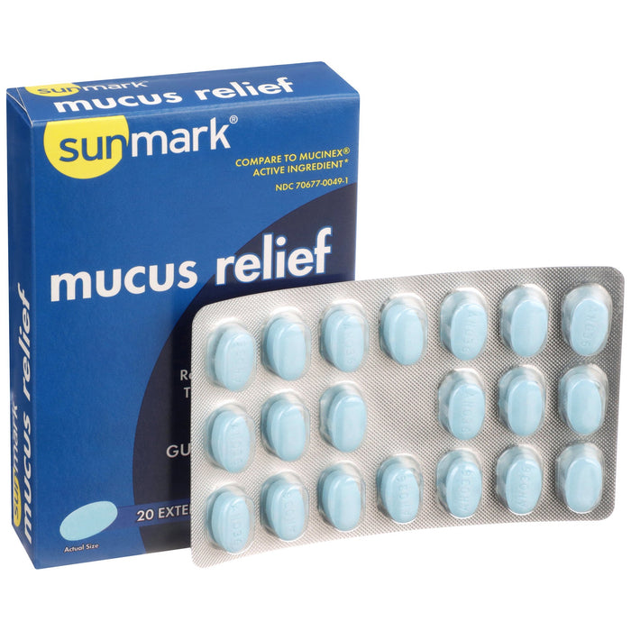 McKesson-70677004901 Cold and Cough Relief sunmark mucus E.R. 600 mg Strength Extended Release Tablet 20 per Box