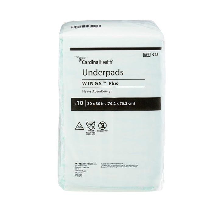 Cardinal-948 Underpad Wings Plus 30 X 30 Inch Disposable Fluff / Polymer Heavy Absorbency