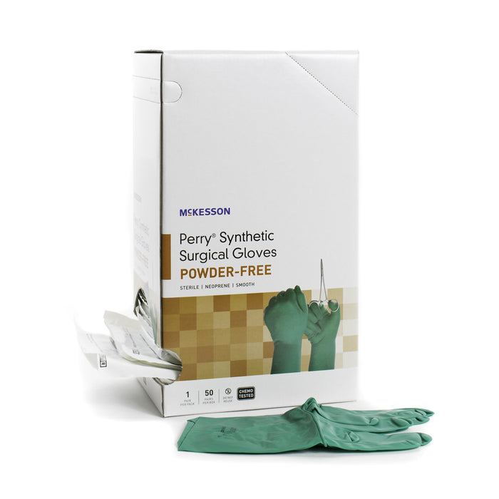 McKesson-20-2570N Surgical Glove Perry Performance Plus Size 7 Sterile Polychloroprene Standard Cuff Length Smooth Dark Green Chemo Tested