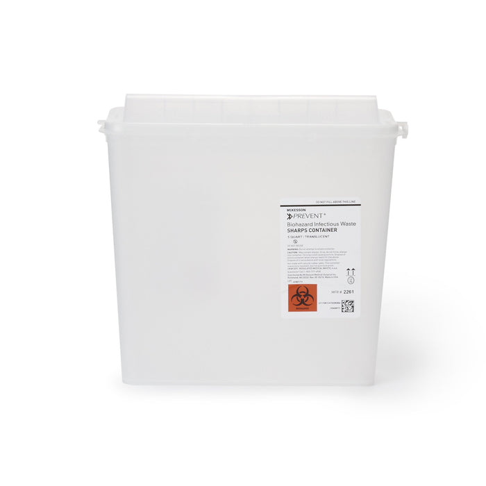 McKesson-2261 Sharps Container Prevent 10-3/4 H X 10-1/2 W X 4-3/4 D Inch 1.25 Gallon Translucent Base / White Lid Horizontal Entry
