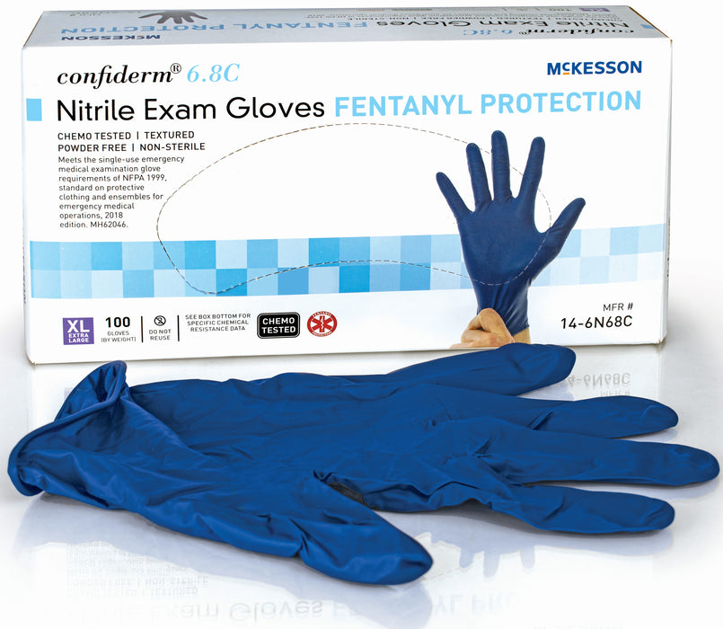 McKesson-14-6N68C Exam Glove Confiderm 6.8C X-Large NonSterile Nitrile Standard Cuff Length Blue Chemo Tested / Fentanyl Tested