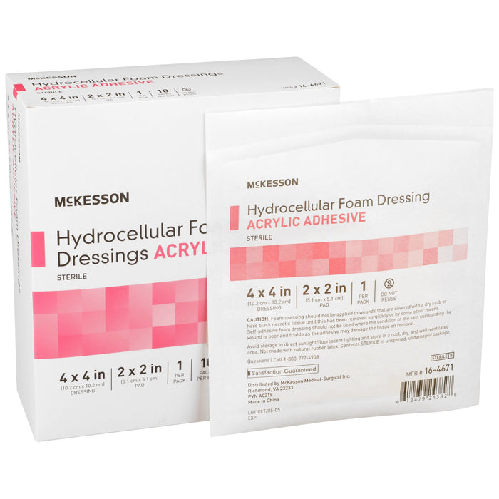 McKesson-16-4671 Foam Dressing 4 X 4 Inch Square Acrylic Adhesive with Border Sterile