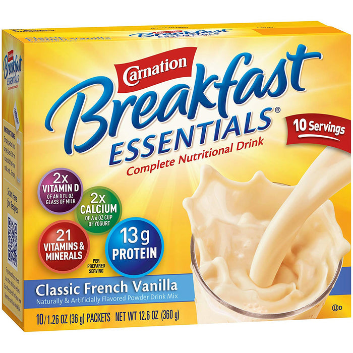 Nestle Healthcare Nutrition-10050000530622 Oral Supplement Carnation Breakfast Essentials French Vanilla Flavor Powder 1.26 oz. Individual Packet