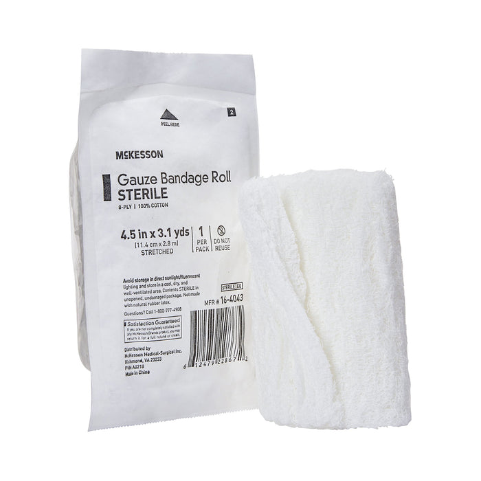 McKesson-16-4043 Fluff Bandage Roll Cotton 6-Ply 4-1/2 Inch X 3-1/10 Yard Roll Shape Sterile