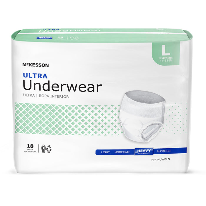 McKesson-UWBLG Unisex Adult Absorbent Underwear Ultra Pull On with Tear Away Seams Large Disposable Heavy Absorbency
