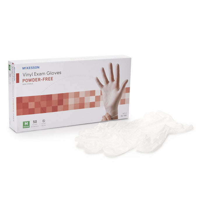 McKesson-14-166 Exam Glove Confiderm Medium NonSterile Vinyl Standard Cuff Length Smooth Clear Not Chemo Approved