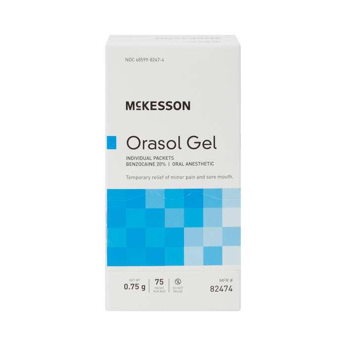 McKesson-82474 Oral Pain Relief 20% Strength Benzocaine Oral Gel 0.75 Gram