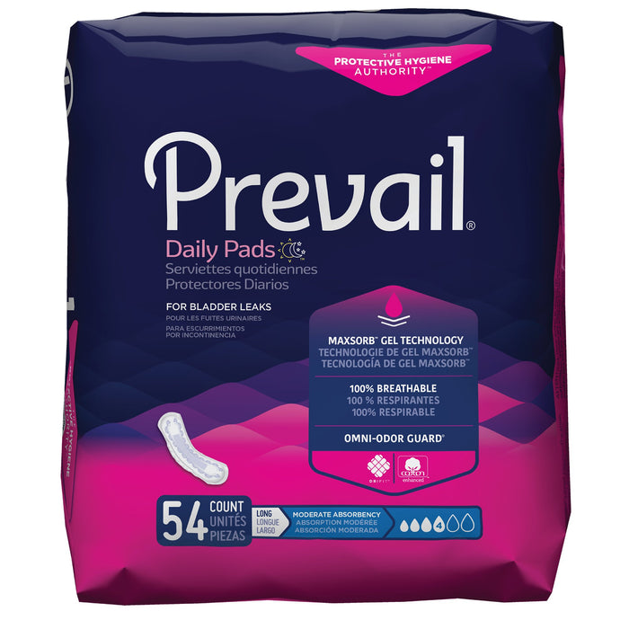 First Quality-PV-914/2 Bladder Control Pad Prevail Daily Pads 11 Inch Length Moderate Absorbency Polymer Core One Size Fits Most Adult Female Disposable