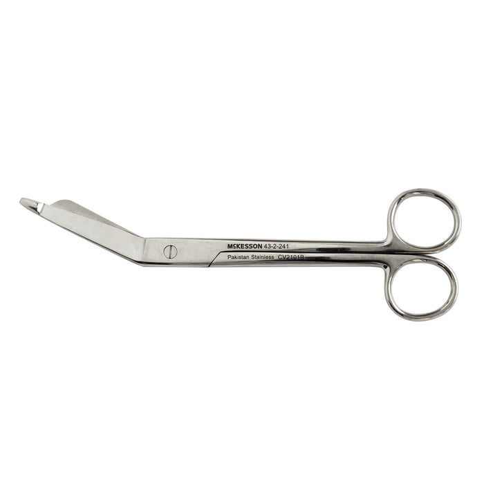 McKesson-43-2-241 Bandage Scissors Lister 7-1/4 Inch Length Office Grade Stainless Steel NonSterile Finger Ring Handle Angled Blunt Tip / Blunt Tip