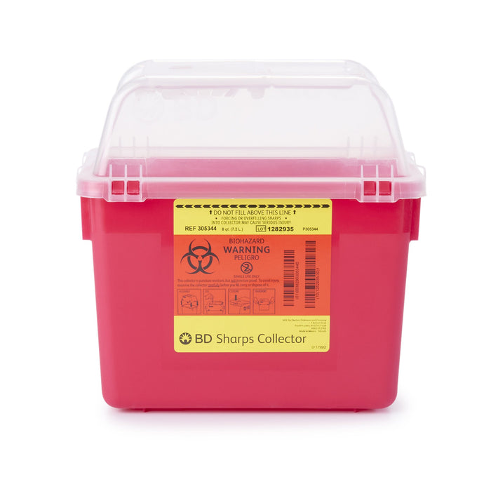 BD-305344 Sharps Container BD 26 X 29 X 17 cm 8 Quart Red Base / Clear Lid Vertical Entry