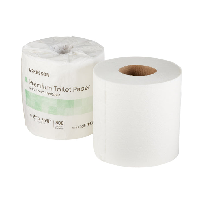 McKesson-165-TP500P Toilet Tissue Premium White 2-Ply Standard Size Cored Roll 500 Sheets 4 X 4-1/2 Inch