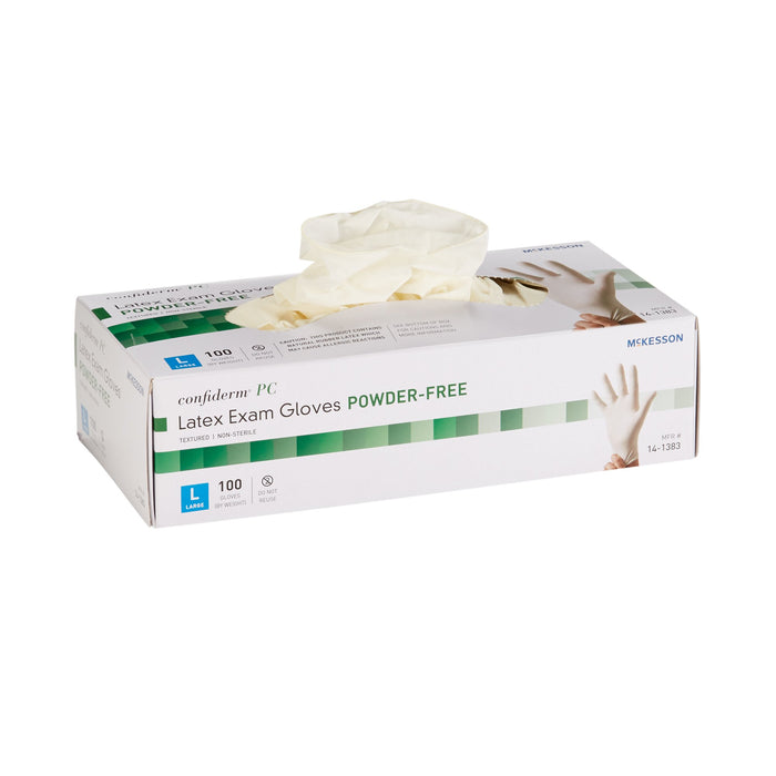 McKesson-14-1383 Exam Glove Confiderm Large NonSterile Latex Standard Cuff Length Textured Ivory Not Chemo Approved