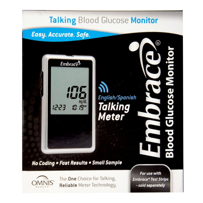 Omnis Health-APX01AB0200 Blood Glucose Meter Embrace 6 Second Results Stores Up To 300 Results with Date and Time No Coding Required