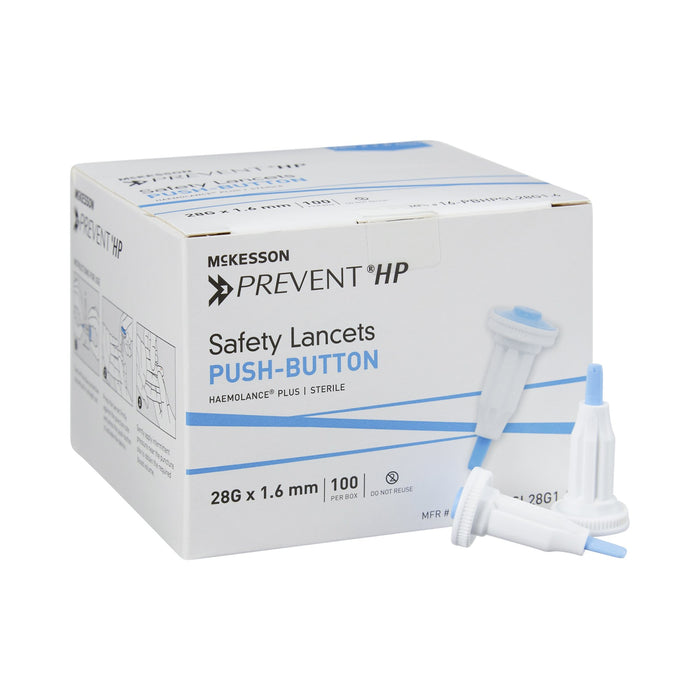 McKesson-16-PBHPSL28G1.6 Lancet Prevent Fixed Depth Lancet Needle 1.6 mm Depth 28 Gauge Push Button Activation