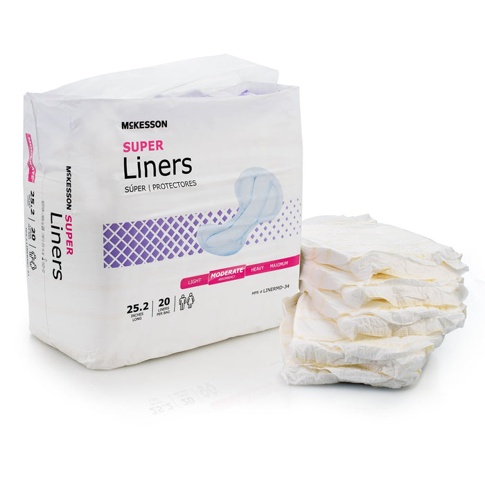 McKesson-LINERMD-34 Incontinence Liner Super 25-1/5 Inch Length Moderate Absorbency Polymer Core One Size Fits Most Adult Unisex Disposable