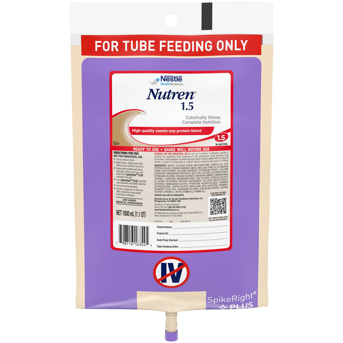 Nestle Healthcare Nutrition-10798716263549 Tube Feeding Formula Nutren 1.5 33.8 oz. Bag Ready to Hang Unflavored Adult