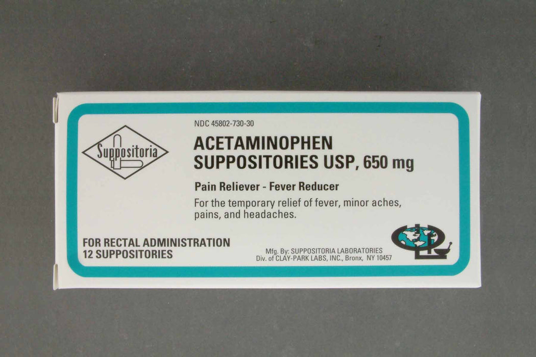 Clay Park Laboratories-45802073030 Pain Relief 650 mg Strength Acetaminophen Rectal Suppository 12 per Box
