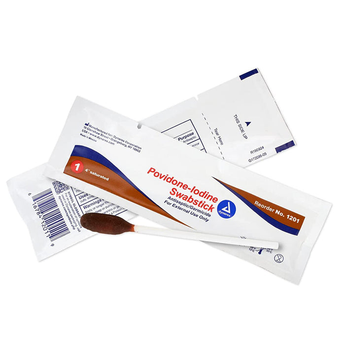 Dynarex-1201 Impregnated Swabstick 10% Strength Povidone Iodine Individual Packet NonSterile