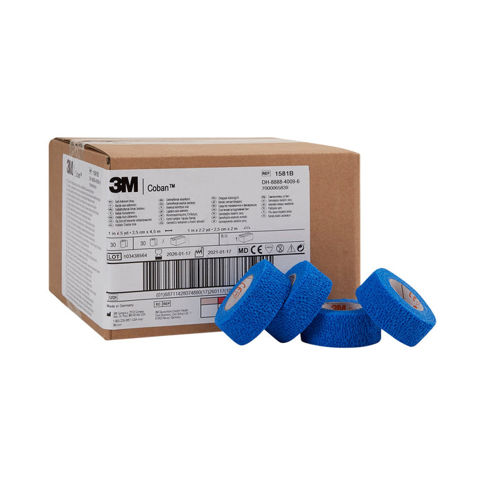 3M-1581B Cohesive Bandage 3M Coban 1 Inch X 5 Yard Standard Compression Self-adherent Closure Blue NonSterile