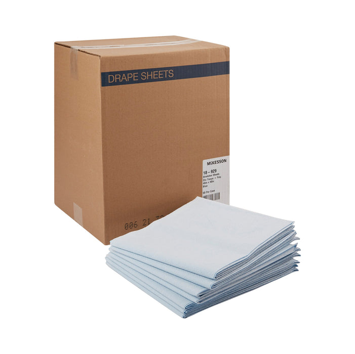 McKesson-18-929 Stretcher Sheet Flat Sheet 40 W X 90 L Inch Blue Tissue / Poly Disposable