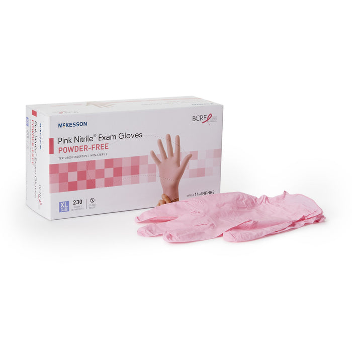 McKesson-14-6NPNK8 Exam Glove Pink Nitrile X-Large NonSterile Nitrile Standard Cuff Length Textured Fingertips Pink Not Chemo Approved