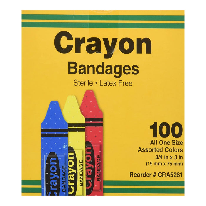 ASO Corporation-CRA5261-012-000 Adhesive Strip ASO 3/4 X 3 Inch Plastic Rectangle Kid Design (Assorted Crayon) Sterile