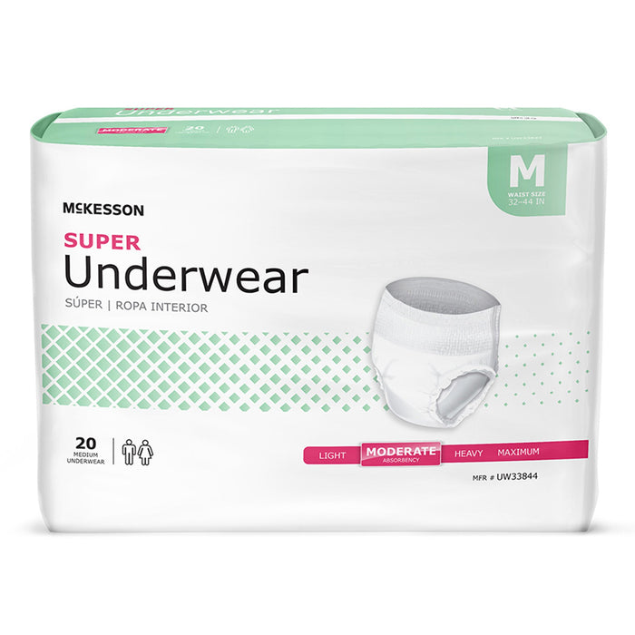 McKesson-UW33844 Unisex Adult Absorbent Underwear Pull On with Tear Away Seams Medium Disposable Moderate Absorbency